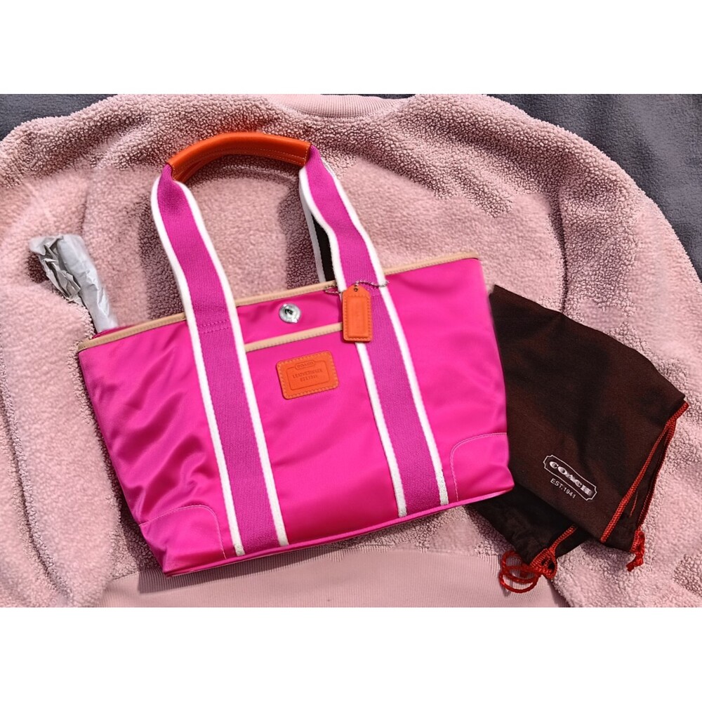 Y2K Hot Pink Hamptons Tote Orange Trim Chocolate Brown Accents Never Carried - Picture 4 of 12